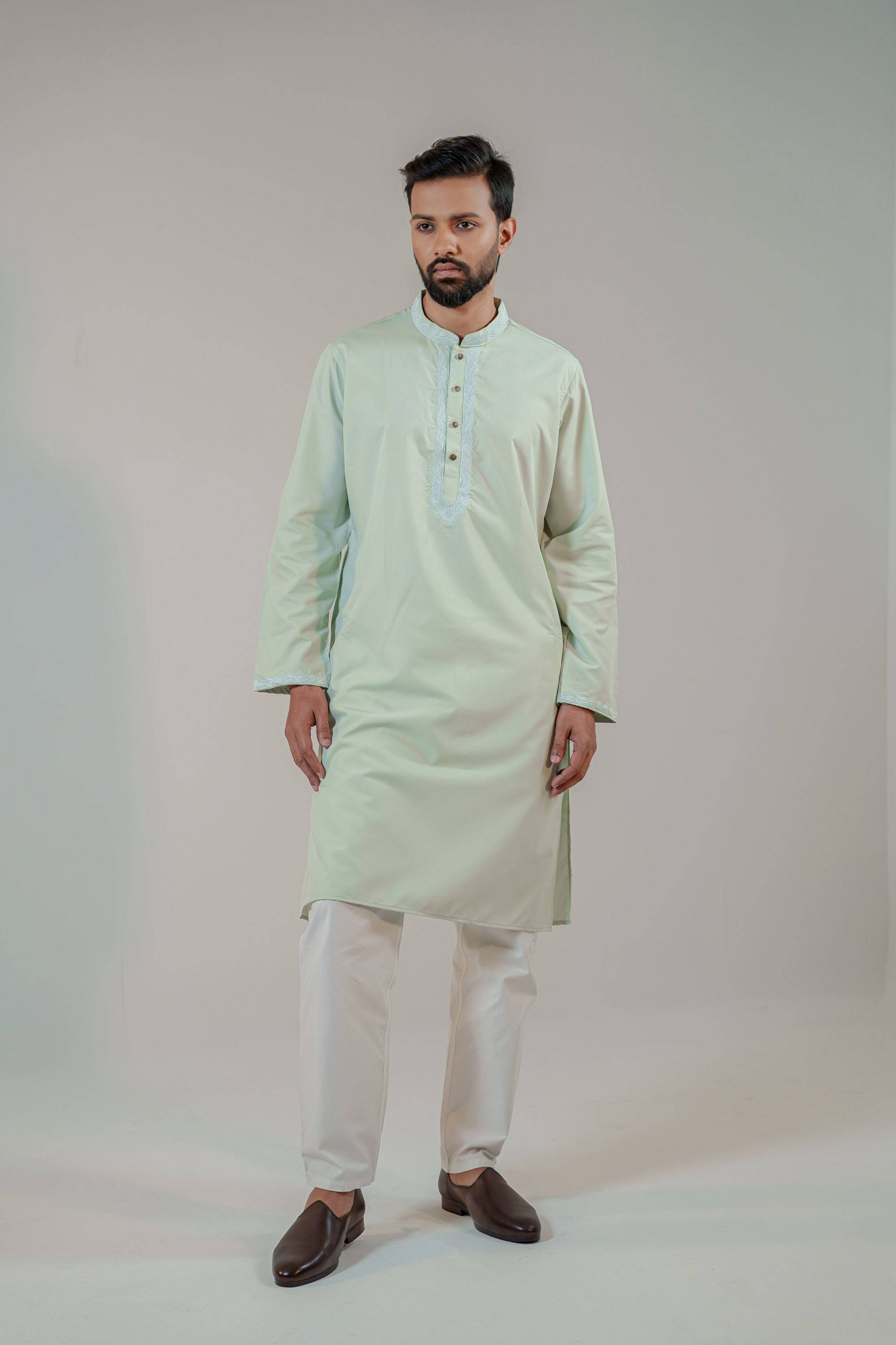 Mansour Embroidered Panjabi in Mint Green