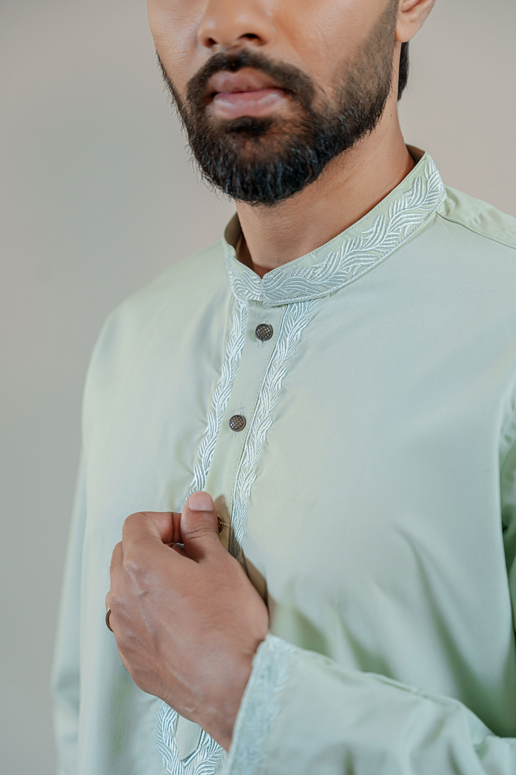 Mansour Embroidered Panjabi in Mint Green