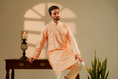 Amir Embroidered Panjabi in Peach