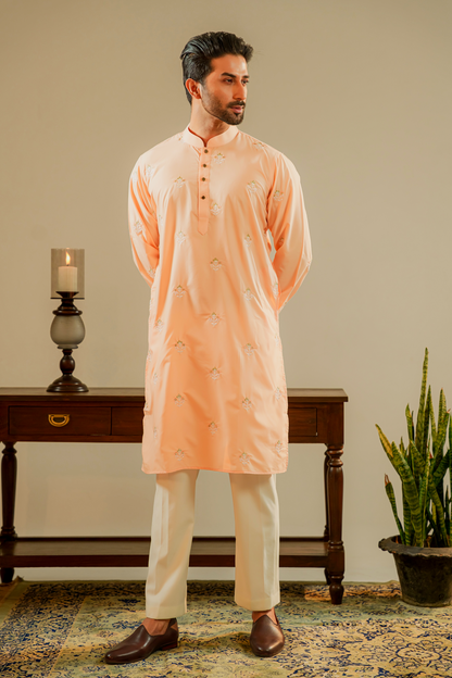 Amir Embroidered Panjabi in Peach
