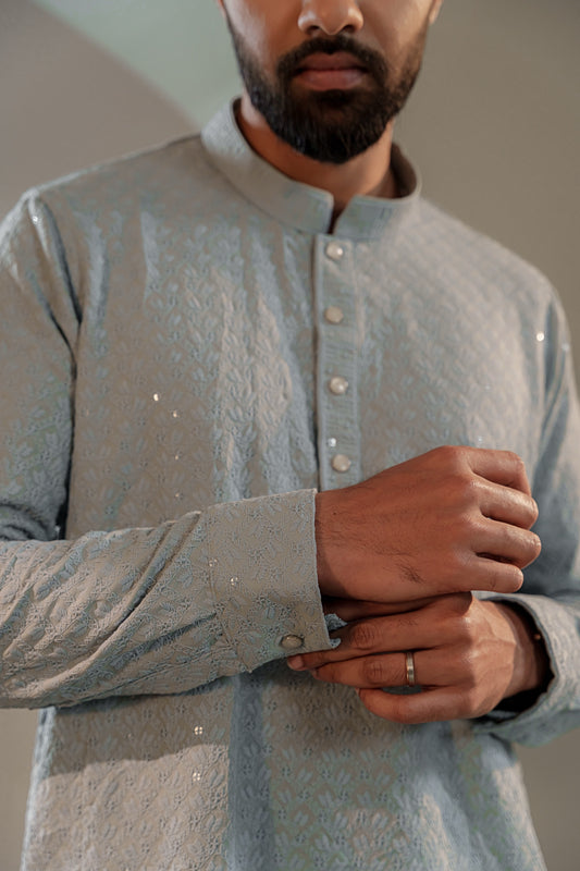 Ayaaz Embroidered Panjabi – Steel Blue