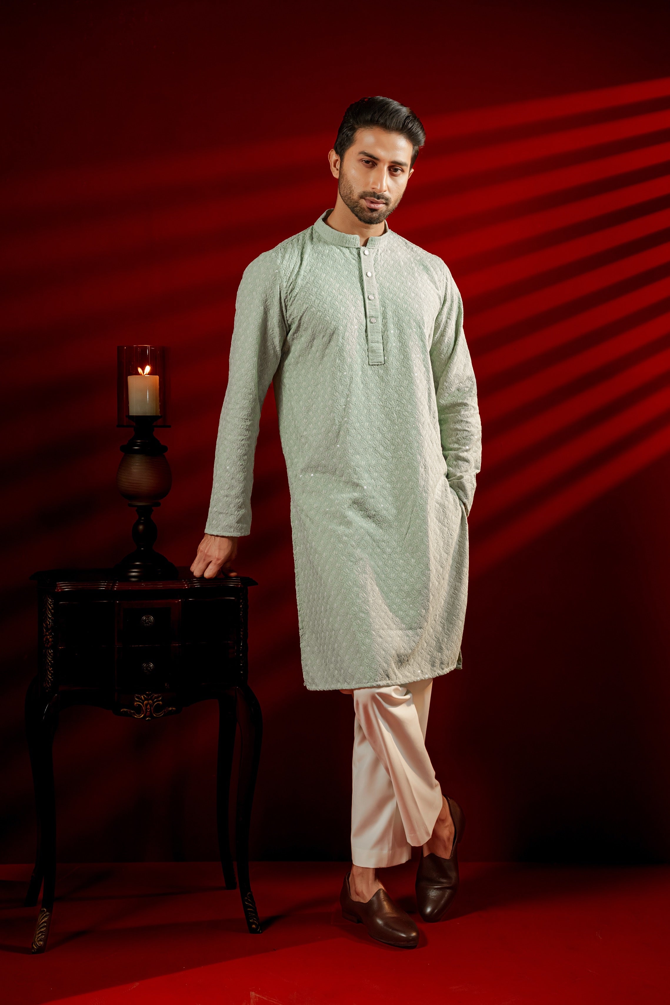 Zameer Embroidered Panjabi – Mint
