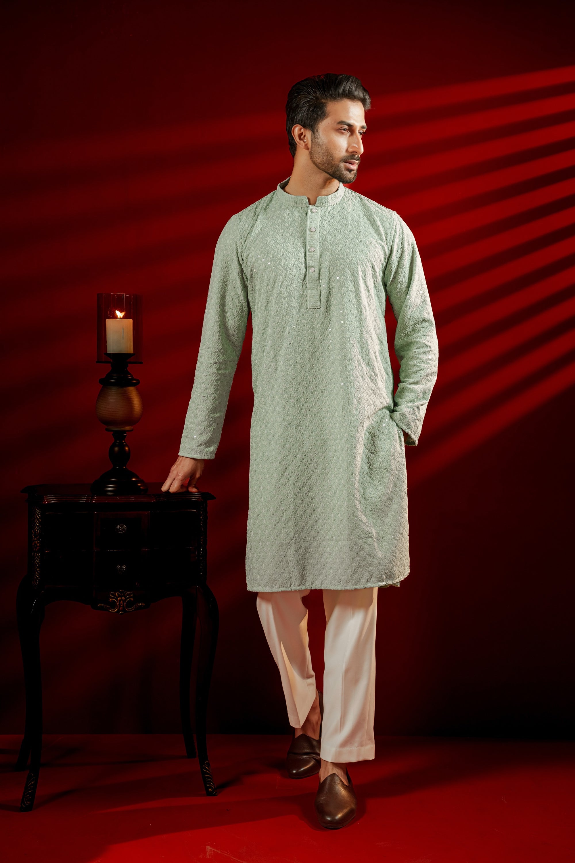 Zameer Embroidered Panjabi – Mint
