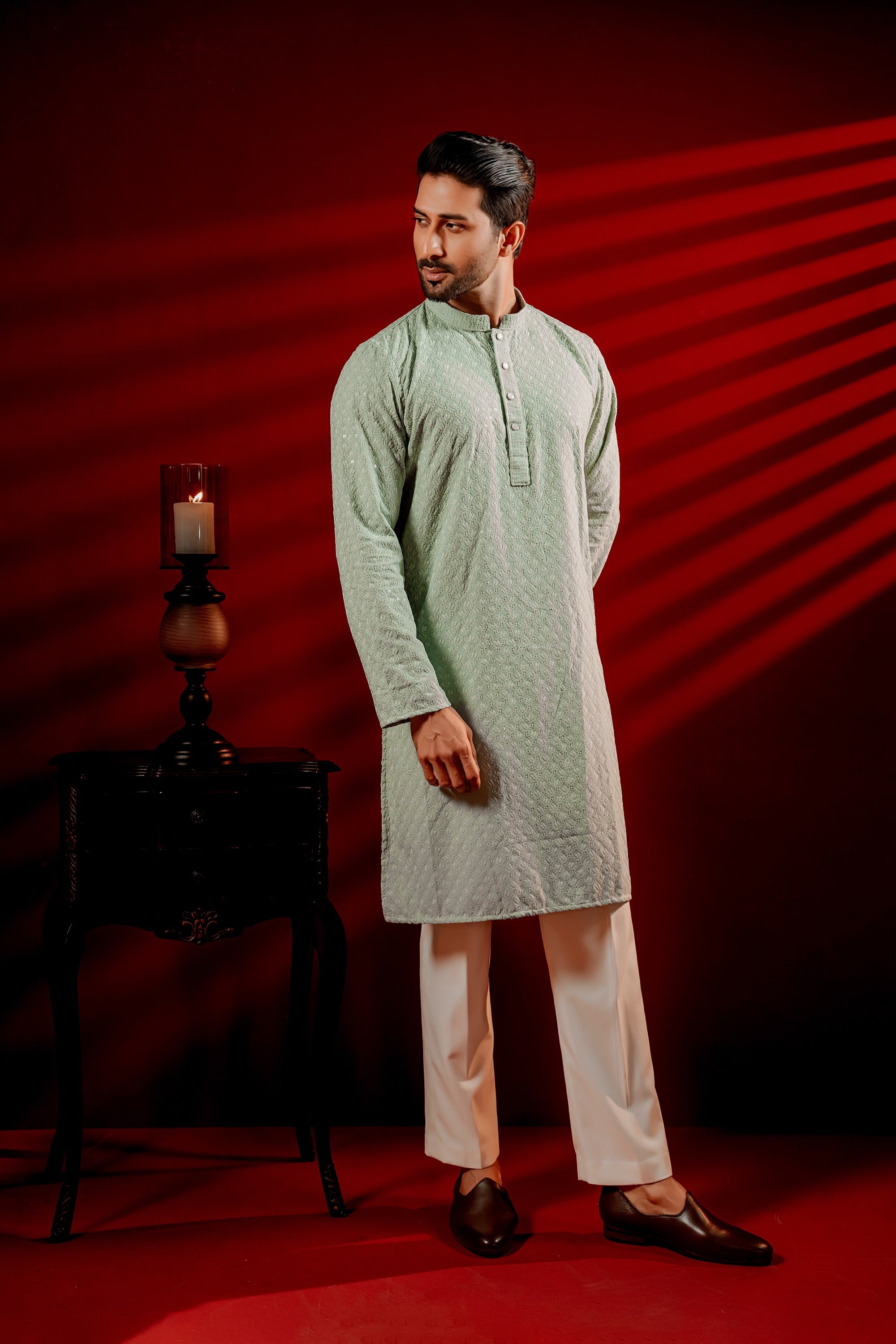 Zameer Embroidered Panjabi – Mint