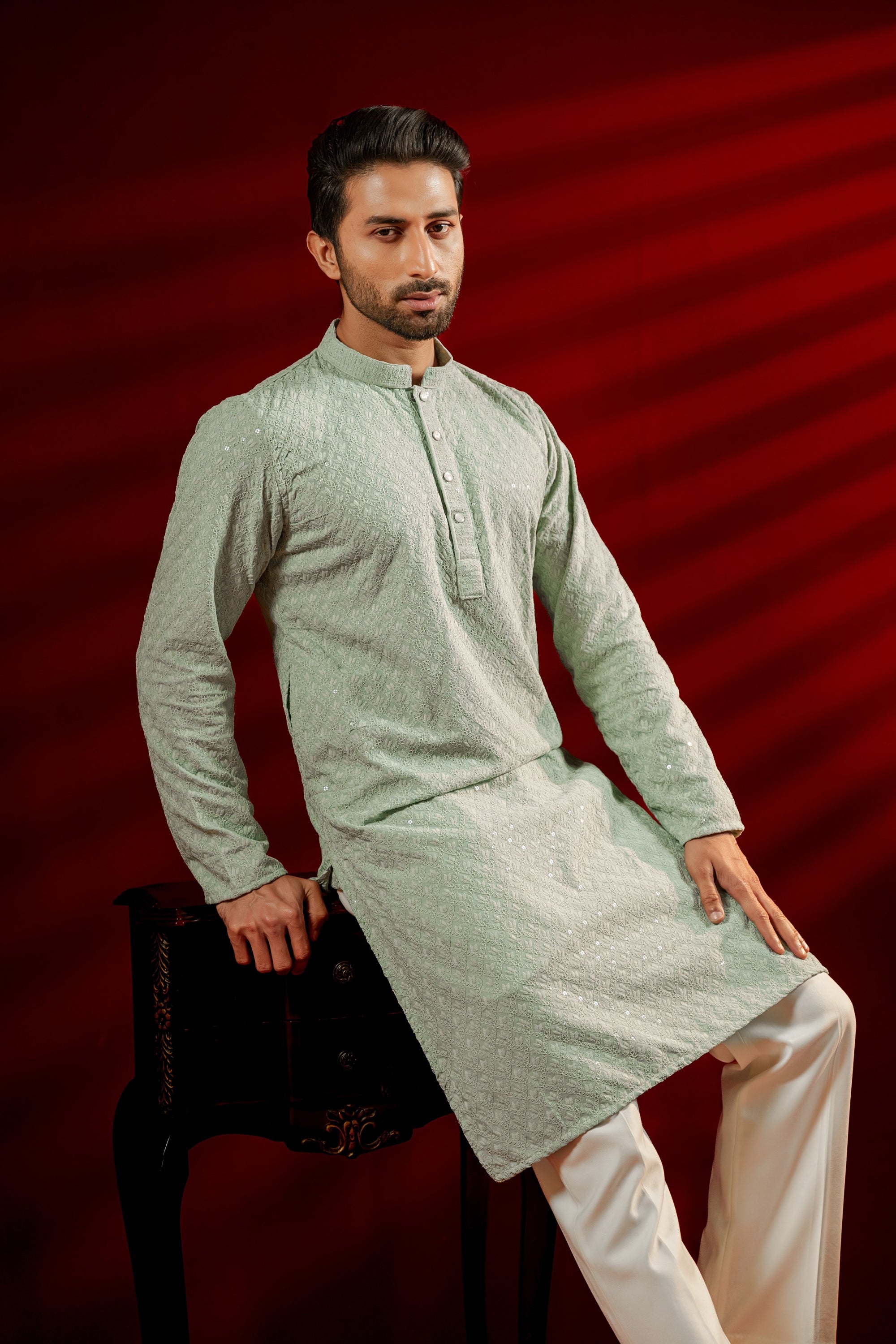 Zameer Embroidered Panjabi – Mint