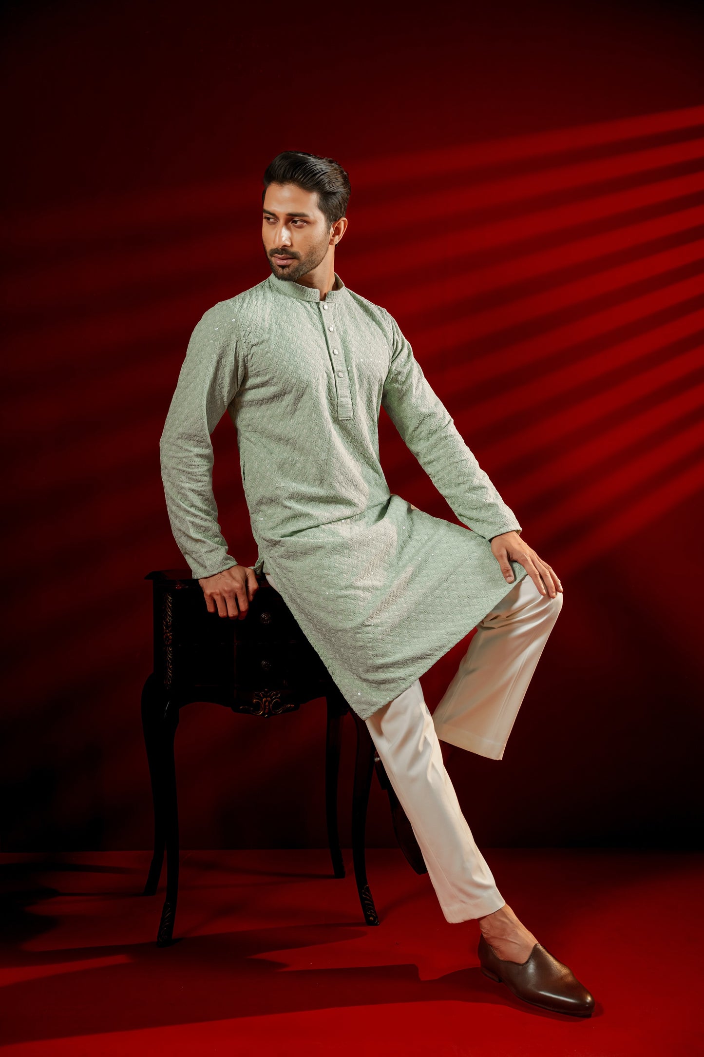 Zameer Embroidered Panjabi – Mint