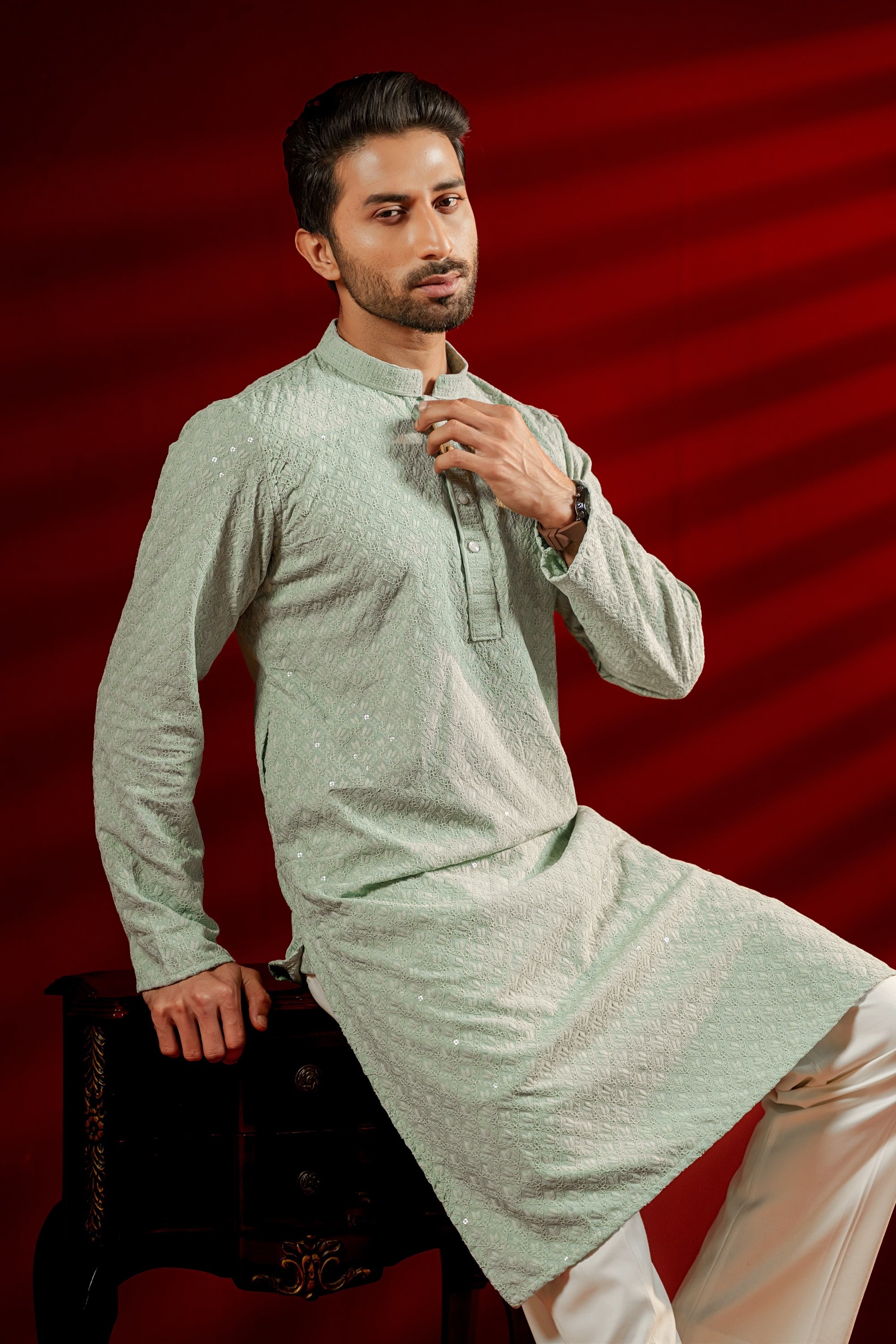 Zameer Embroidered Panjabi – Mint