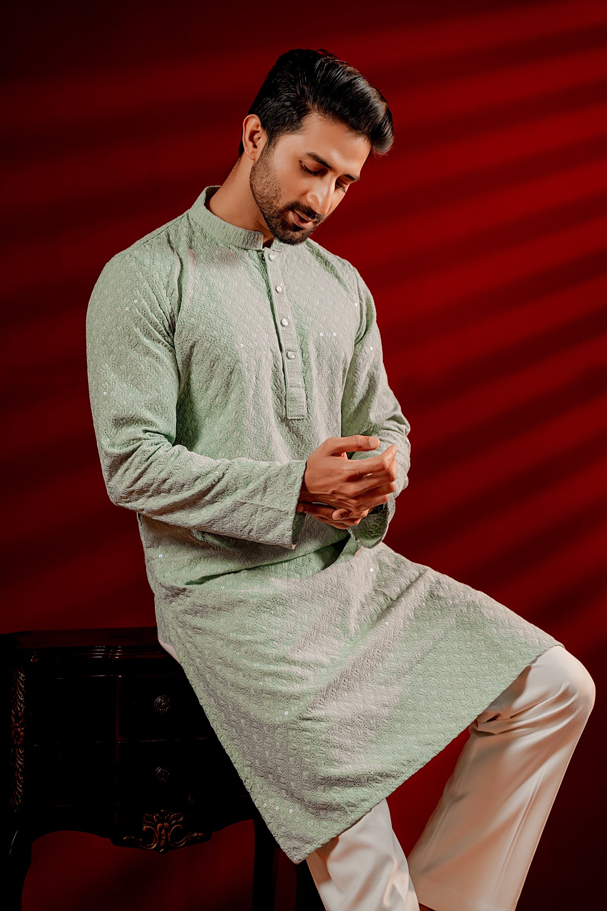 Zameer Embroidered Panjabi – Mint