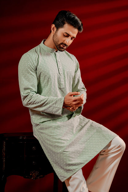 Zameer Embroidered Panjabi – Mint