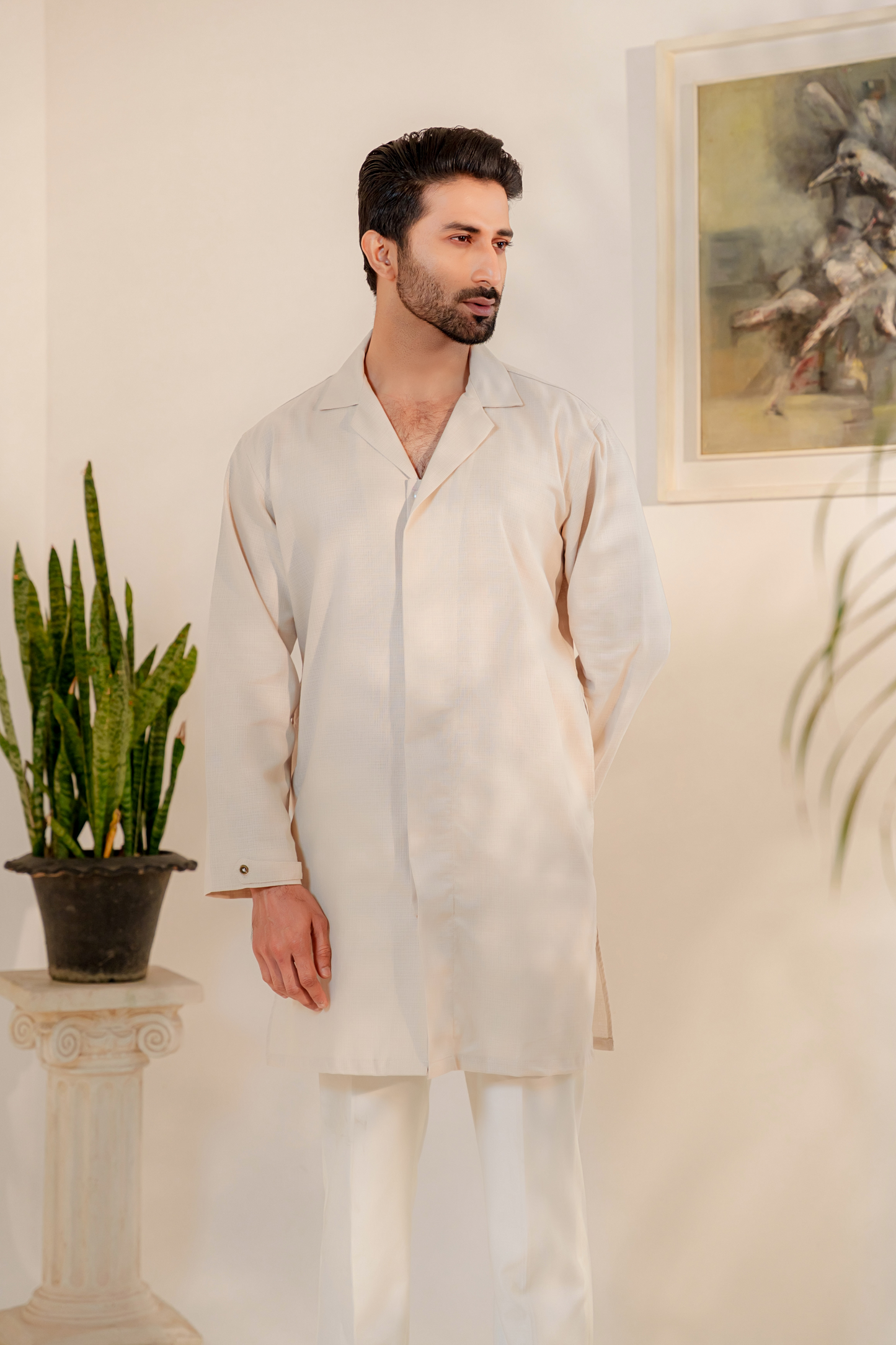 Omeir Contemporary Panjabi – Oatmeal Khaadi