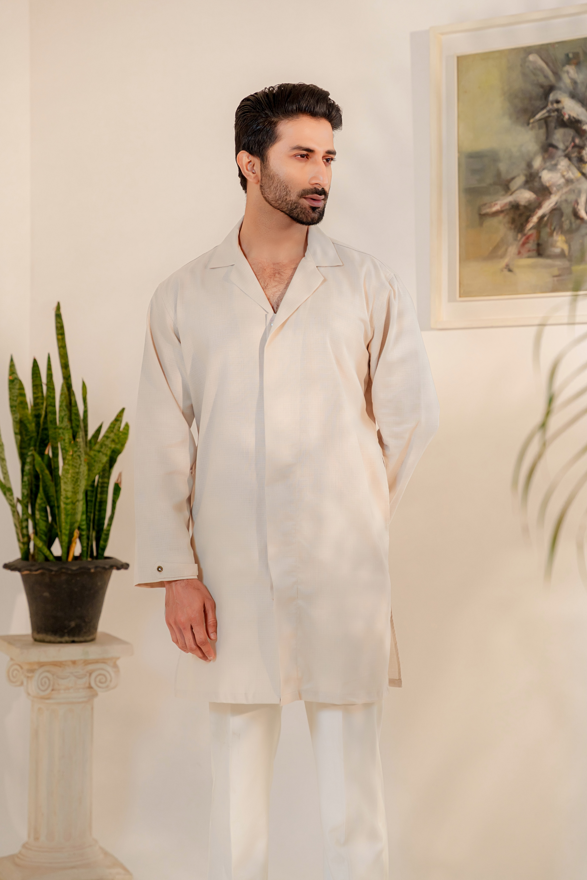 Omeir Contemporary Panjabi – Oatmeal Khaadi