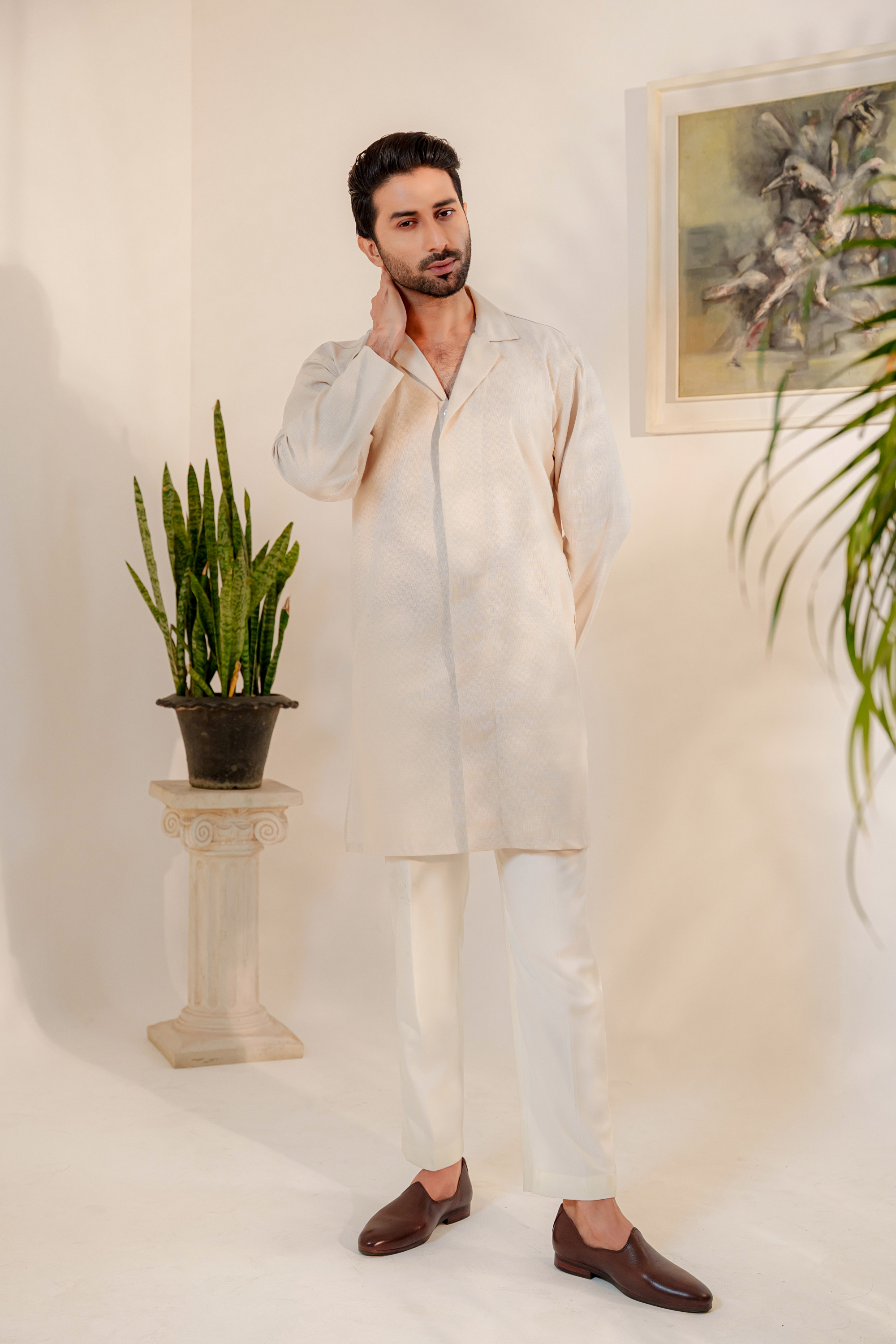Omeir Contemporary Panjabi – Oatmeal Khaadi