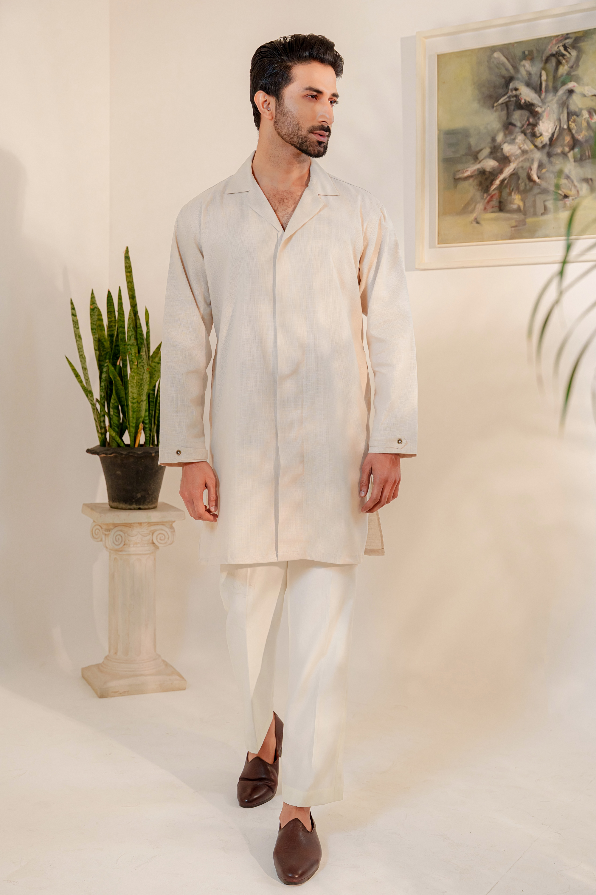 Omeir Contemporary Panjabi – Oatmeal Khaadi