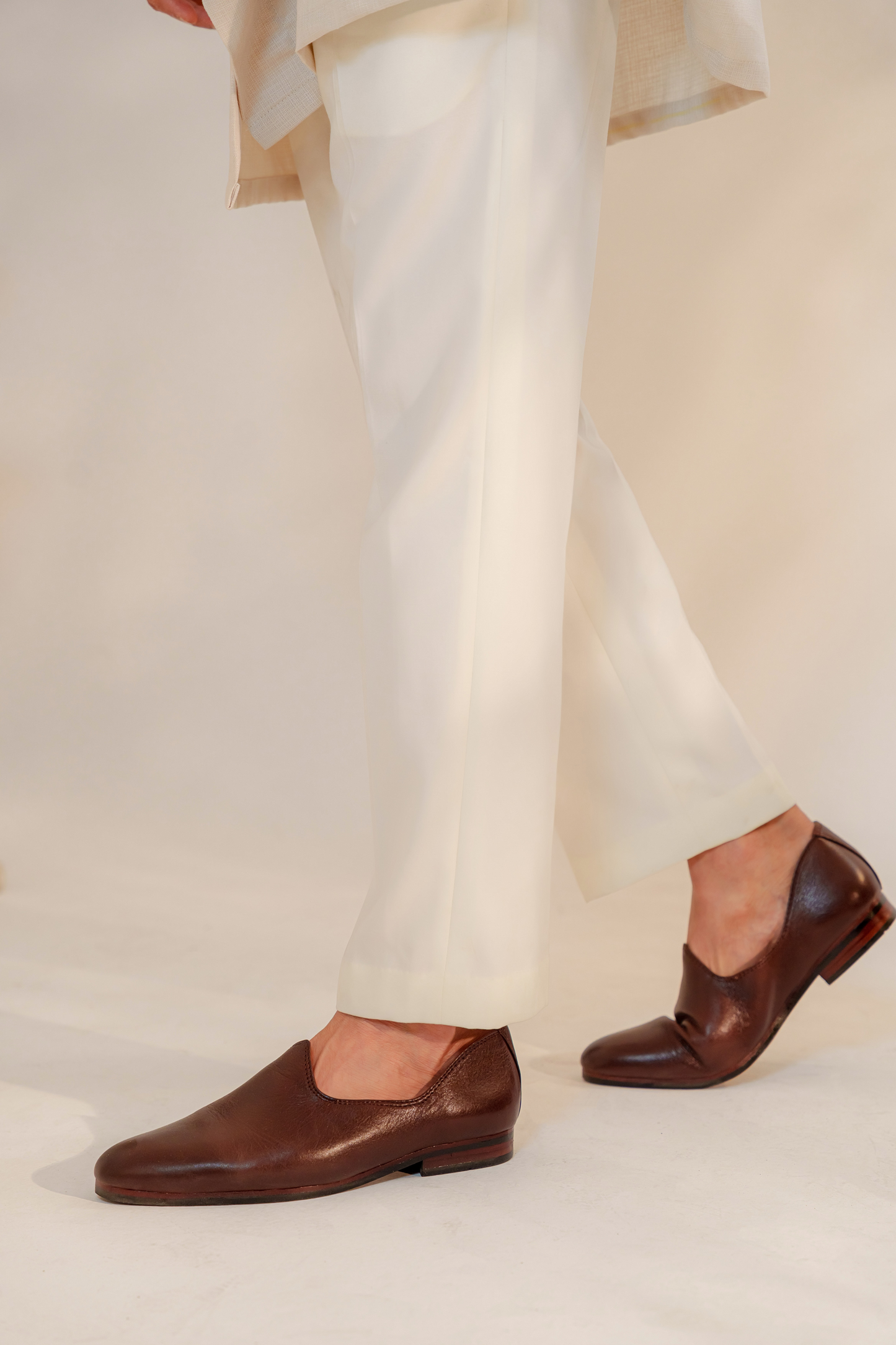 Ivory Pleated Straight Trousers