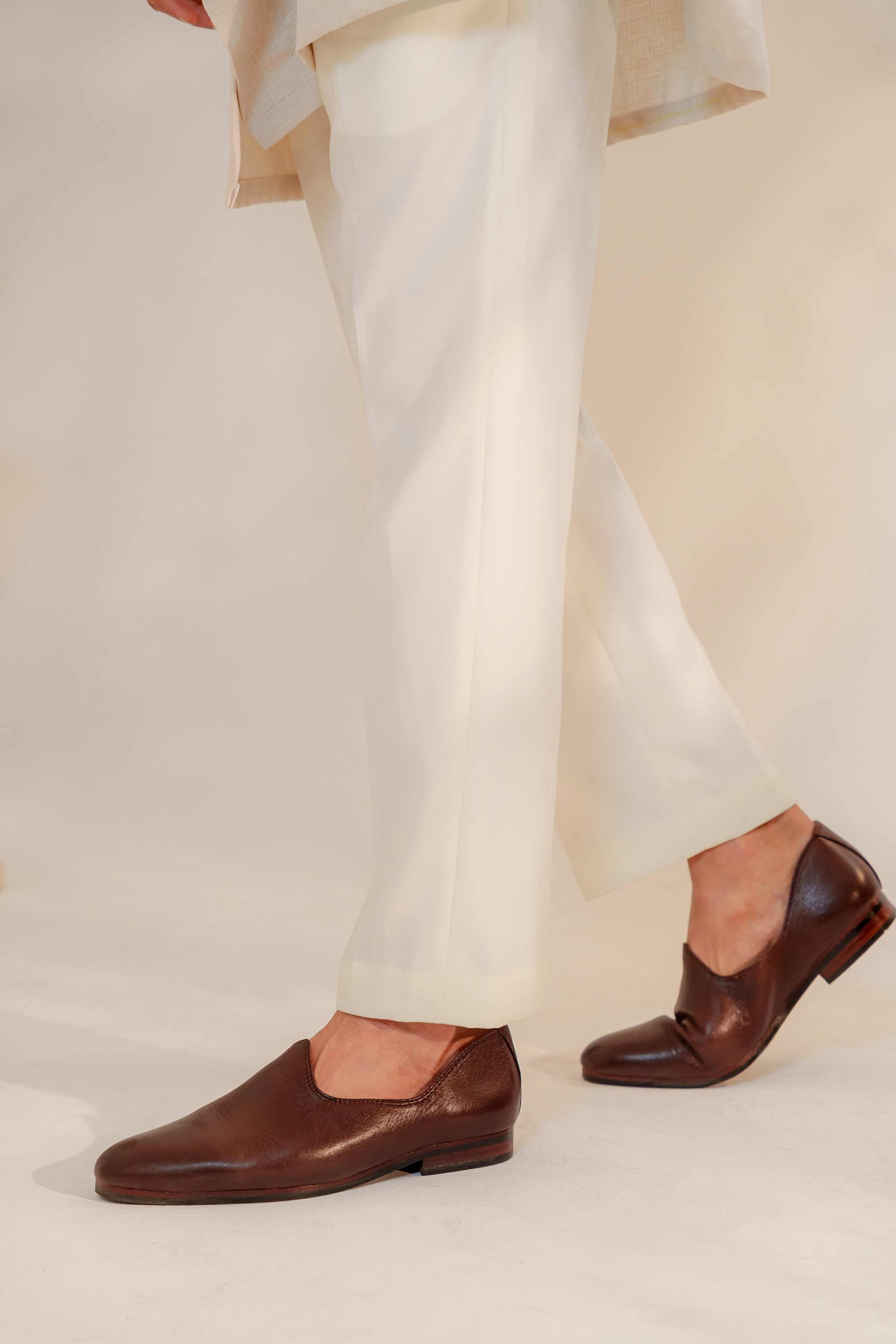Ivory Pleated Straight Trousers