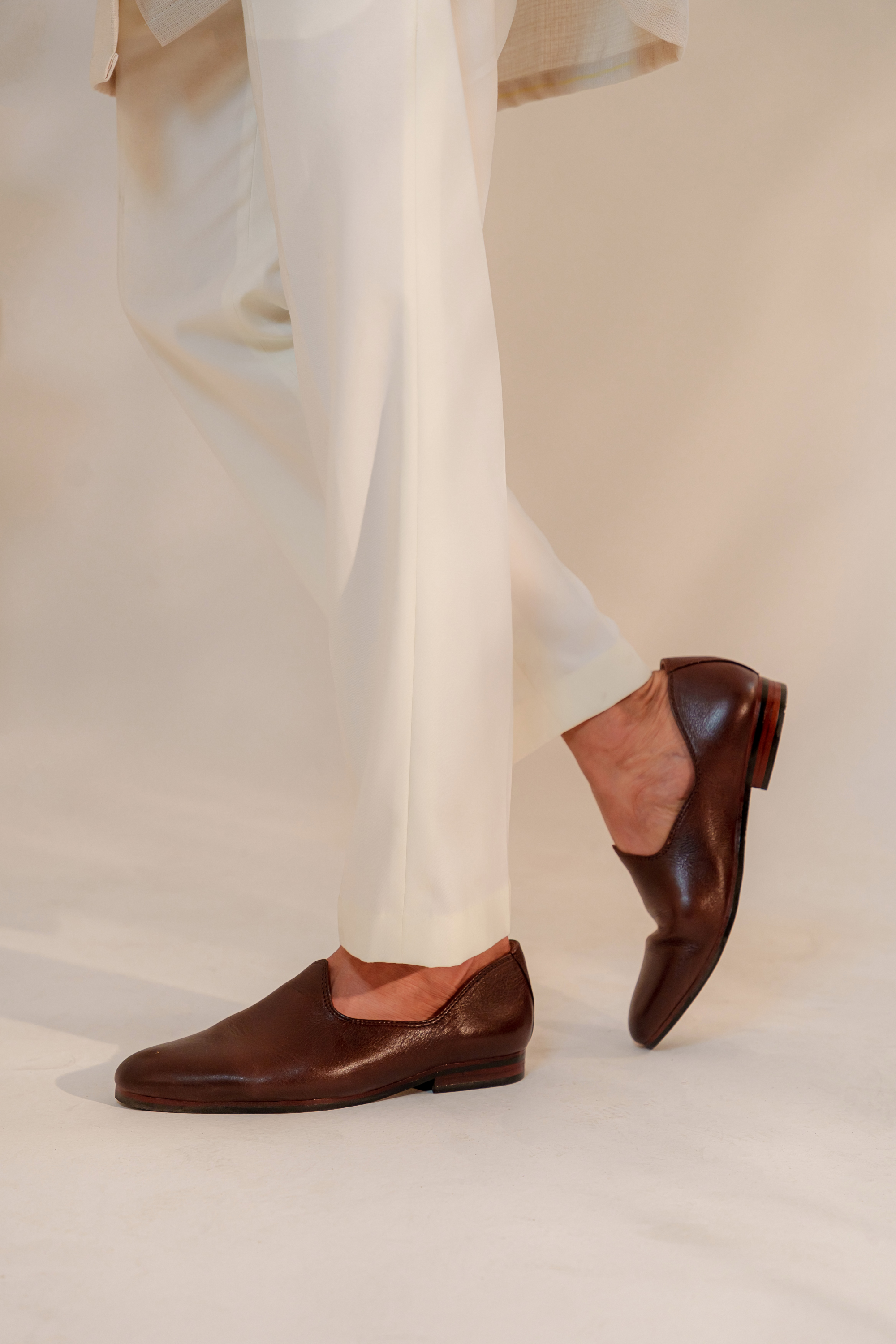 Ivory Pleated Straight Trousers