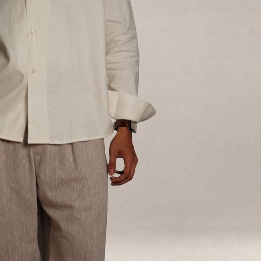 Verona Cuban Collar Linen Shirt - Ivory White