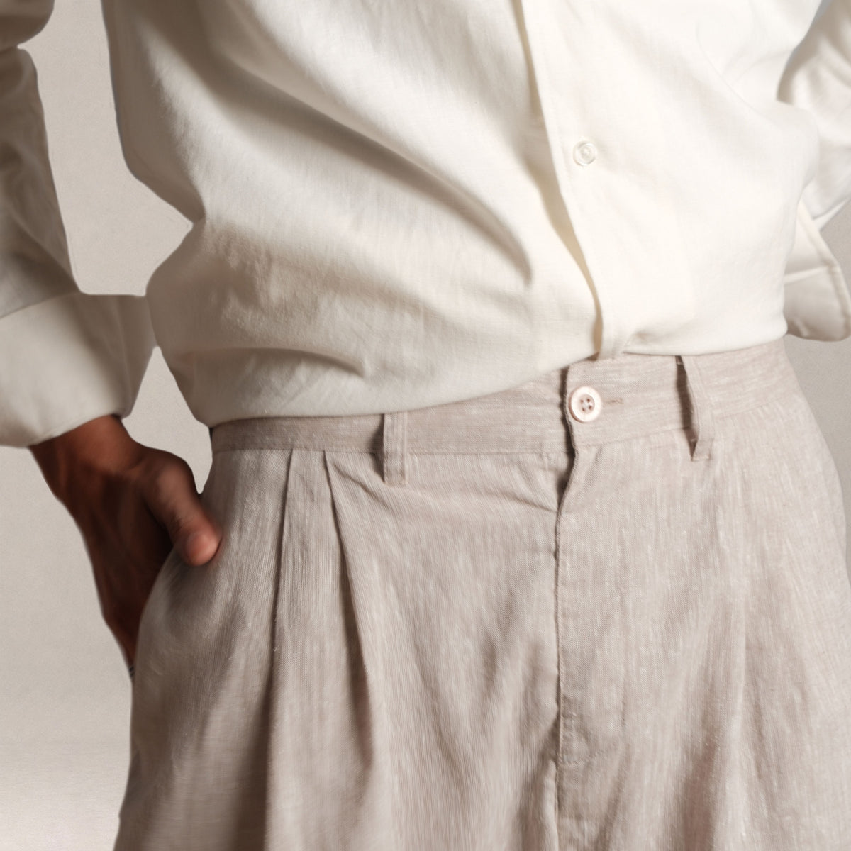 Verona Cuban Collar Linen Shirt - Ivory White