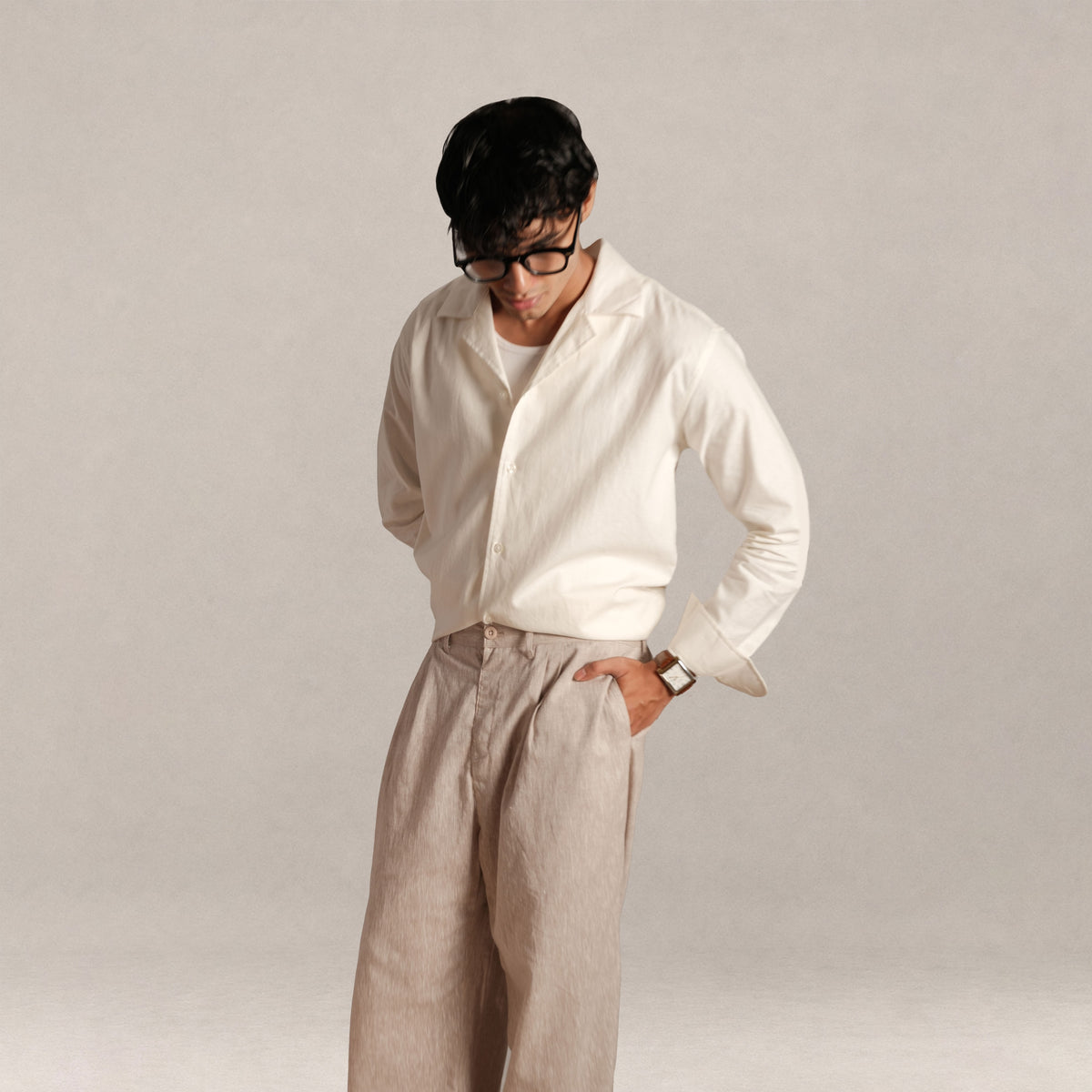 Verona Cuban Collar Linen Shirt - Ivory White
