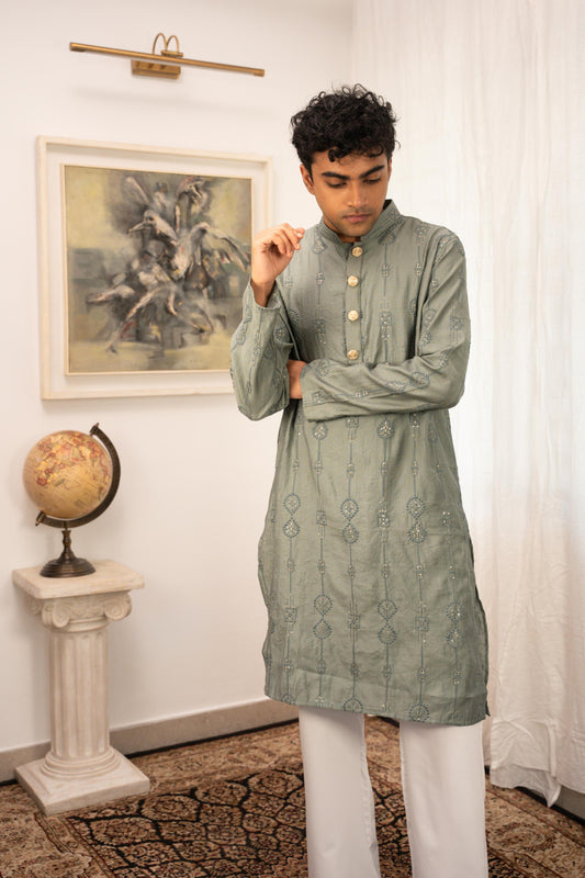 Rehman Embroidered Green Panjabi with Gold Buttons