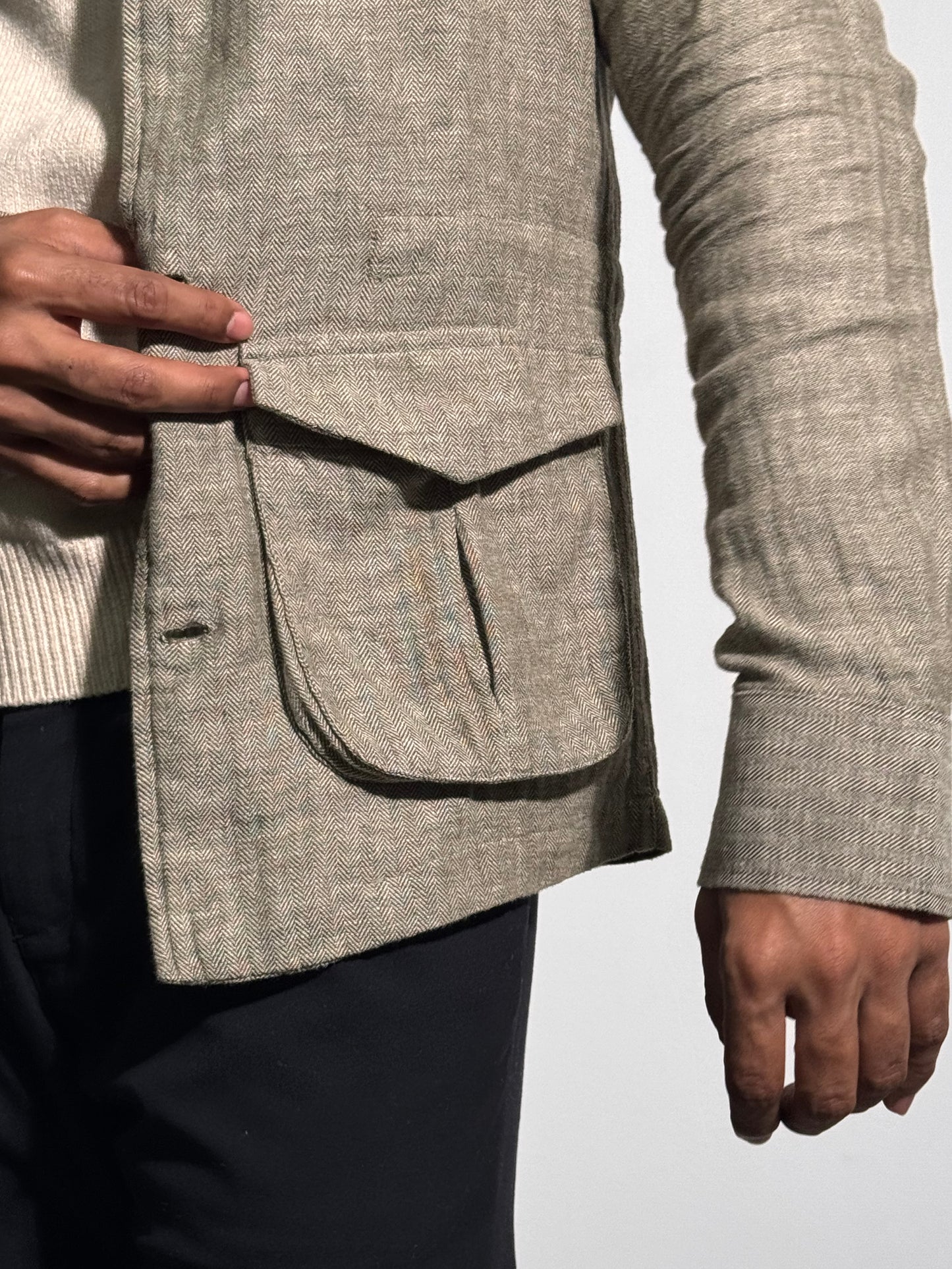 Olive Herringbone Travel Jacket