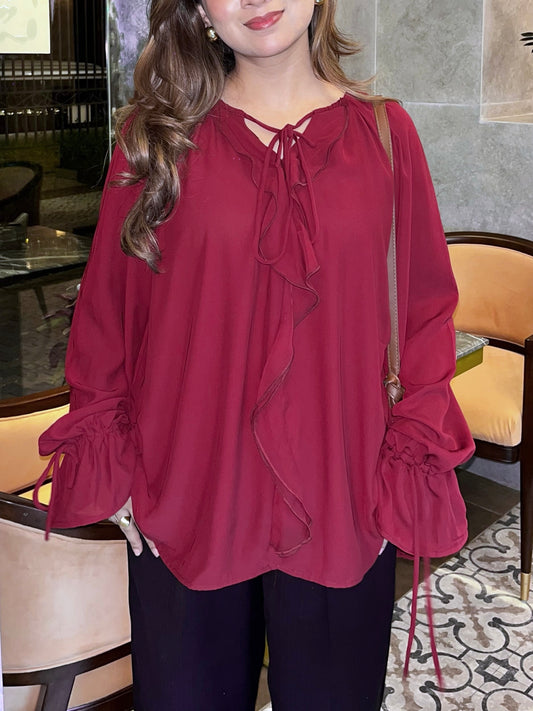 Signorina Burgundy Ruffled Top