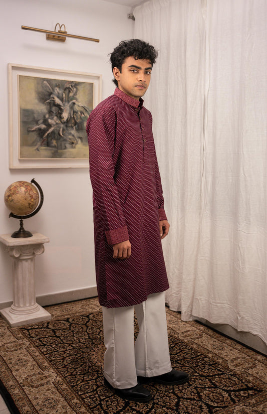 Zehran Burgundy Embroidered Panjabi