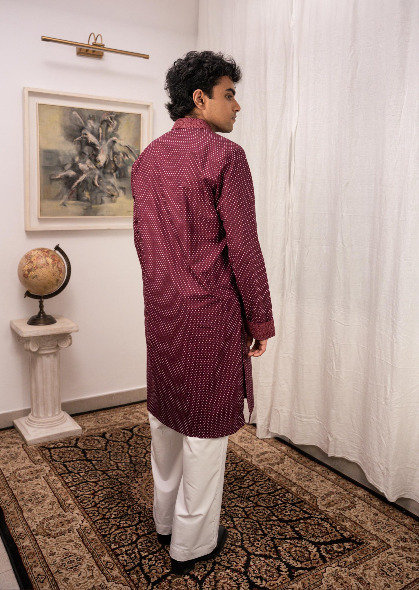 Zehran Burgundy Embroidered Panjabi