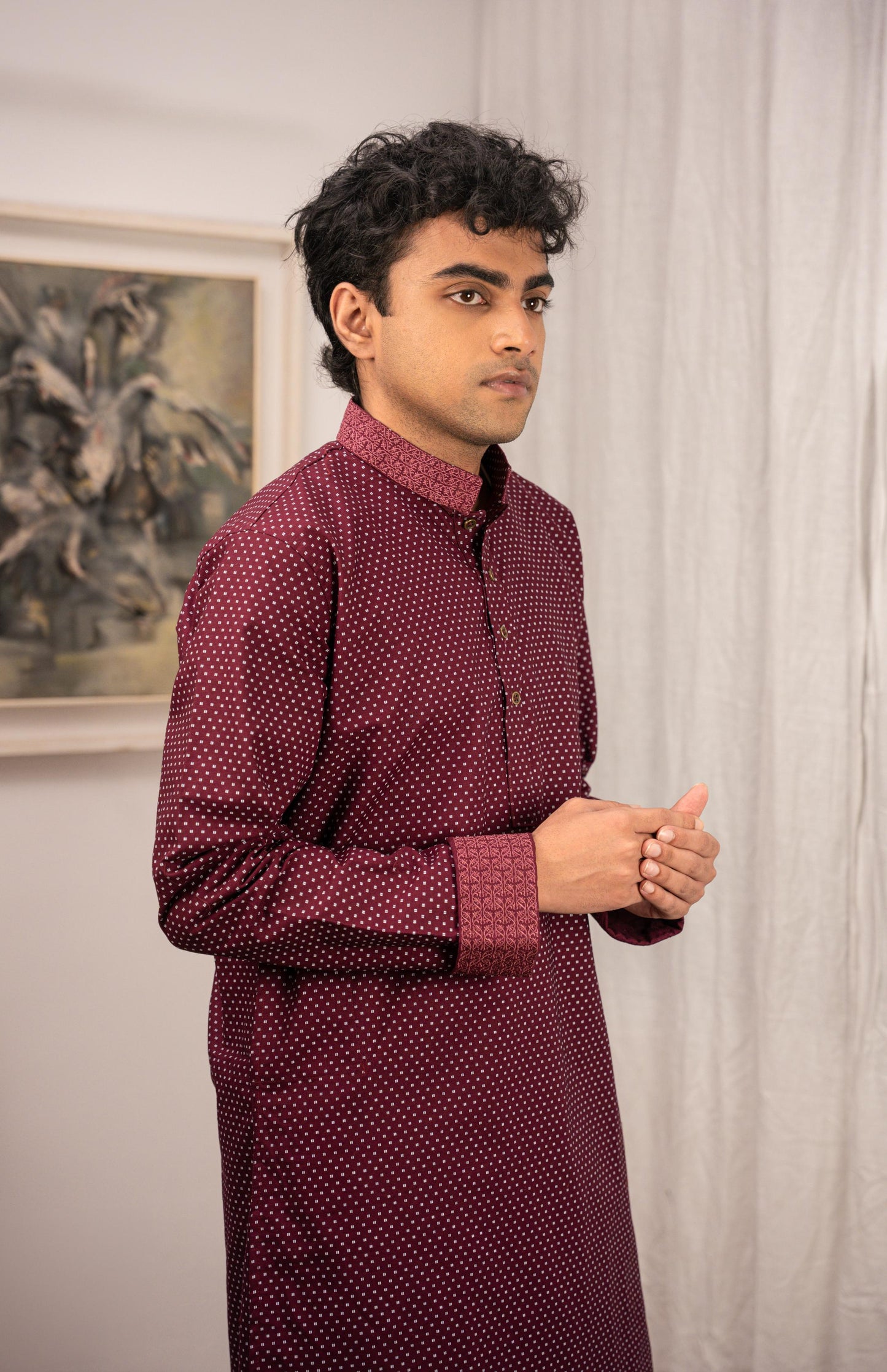 Zehran Burgundy Embroidered Panjabi