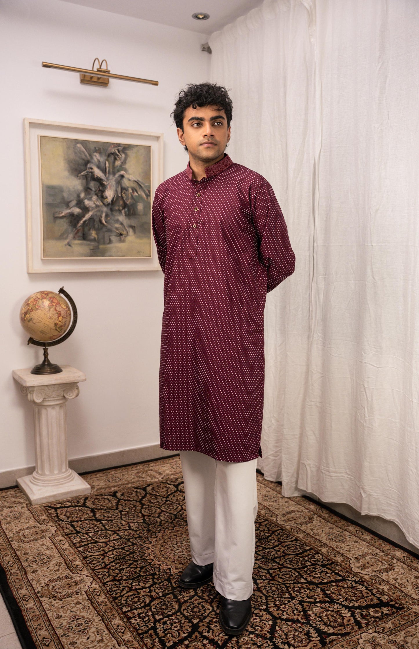 Zehran Burgundy Embroidered Panjabi