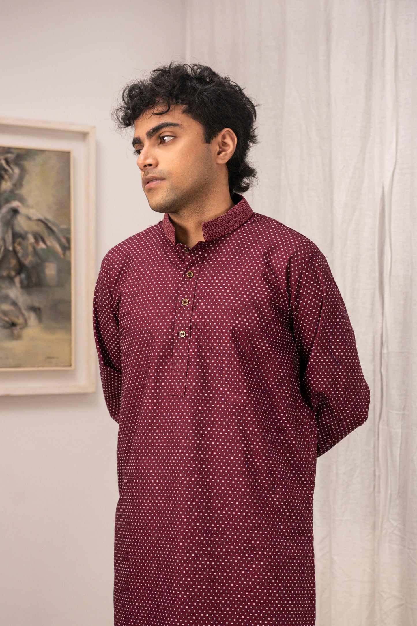 Zehran Burgundy Embroidered Panjabi