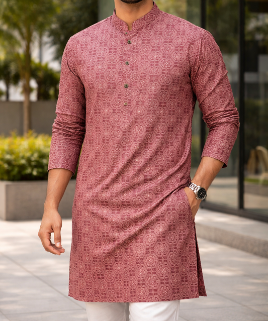 Ayaan Patterned Panjabi in Rosewood