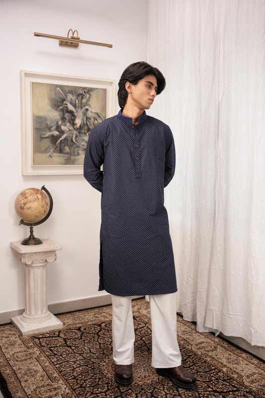 Zehran Navy Blue Embroidered Panjabi