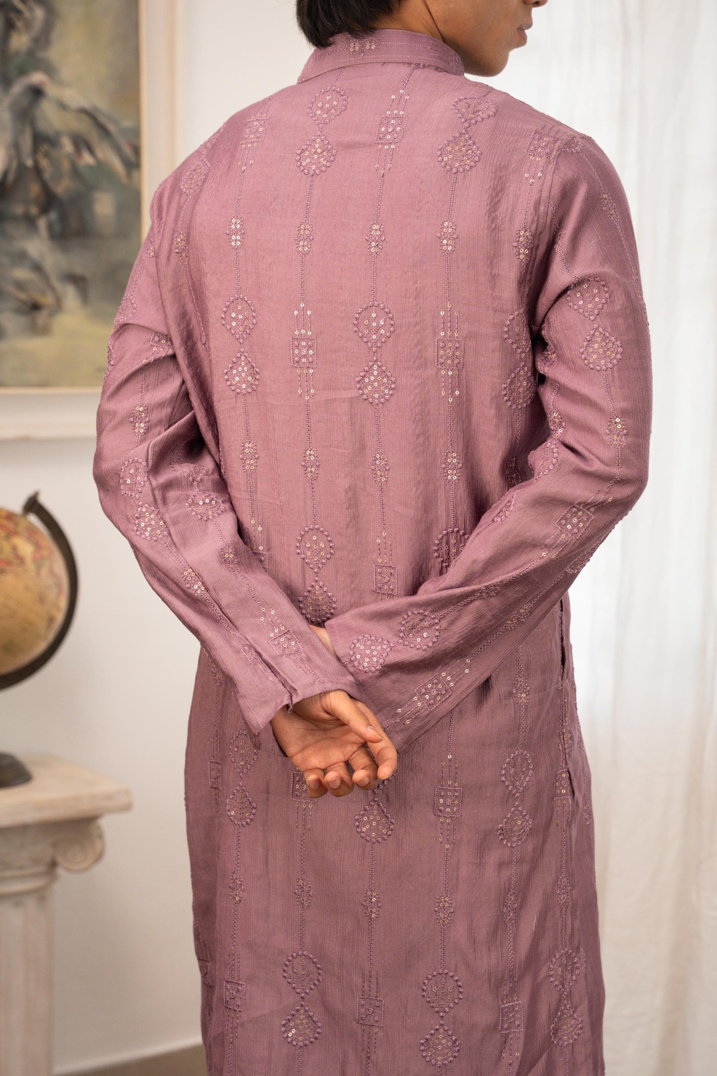 Rehman Embroidered Mauve Panjabi with Gold Buttons