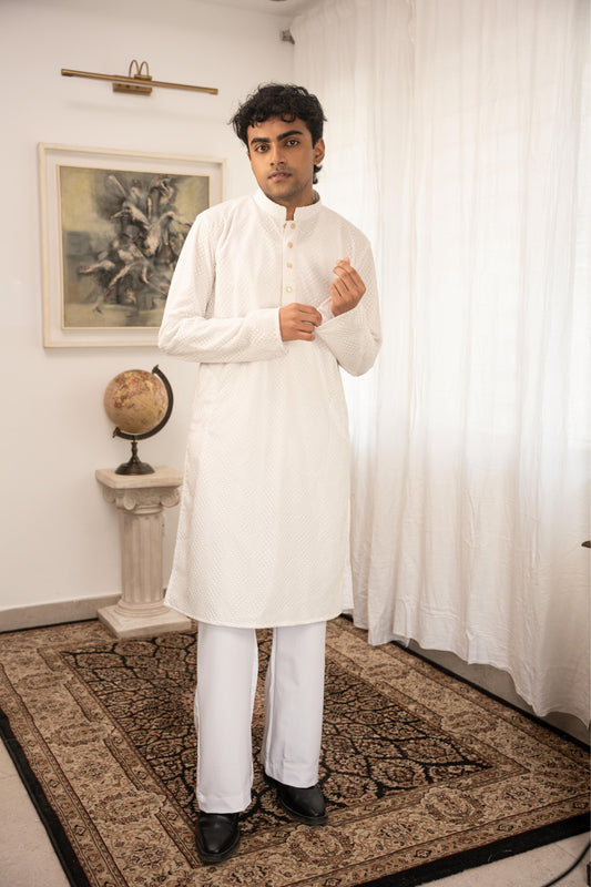 White Textured Panjabi