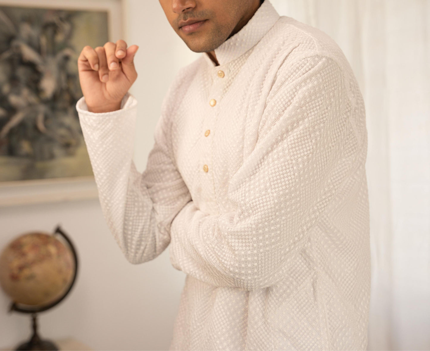 White Textured Panjabi