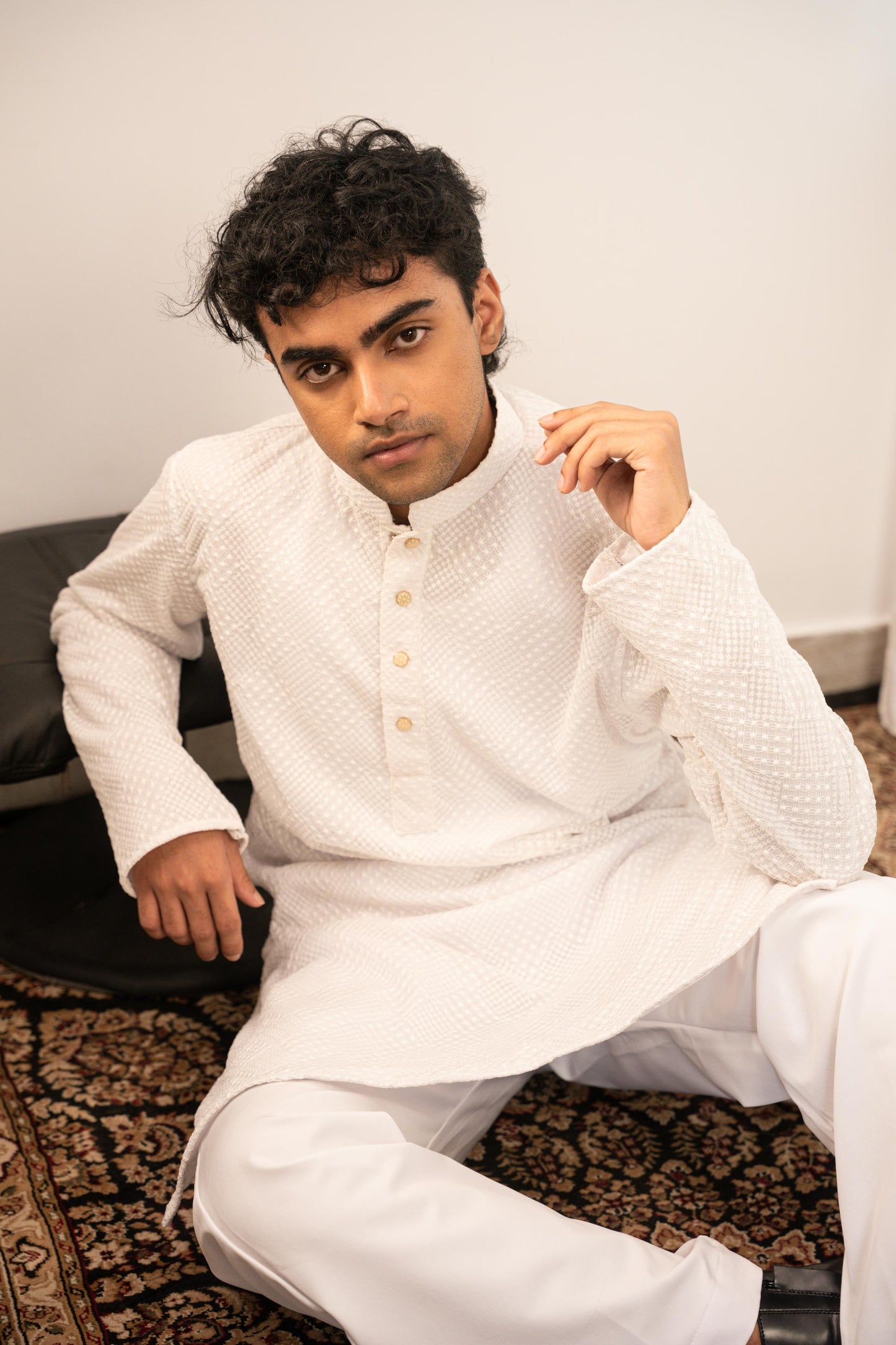 White Textured Panjabi