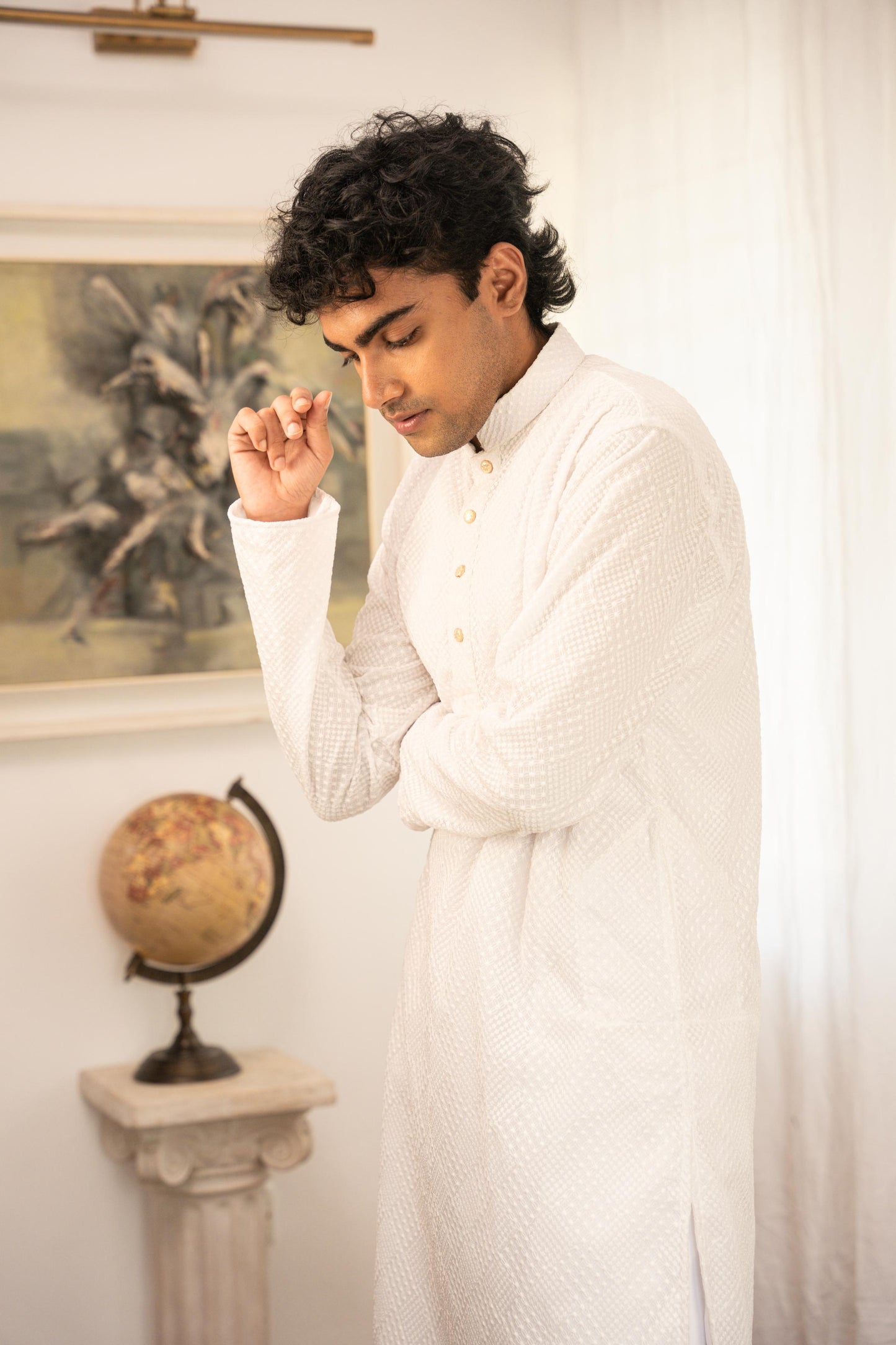 White Textured Panjabi