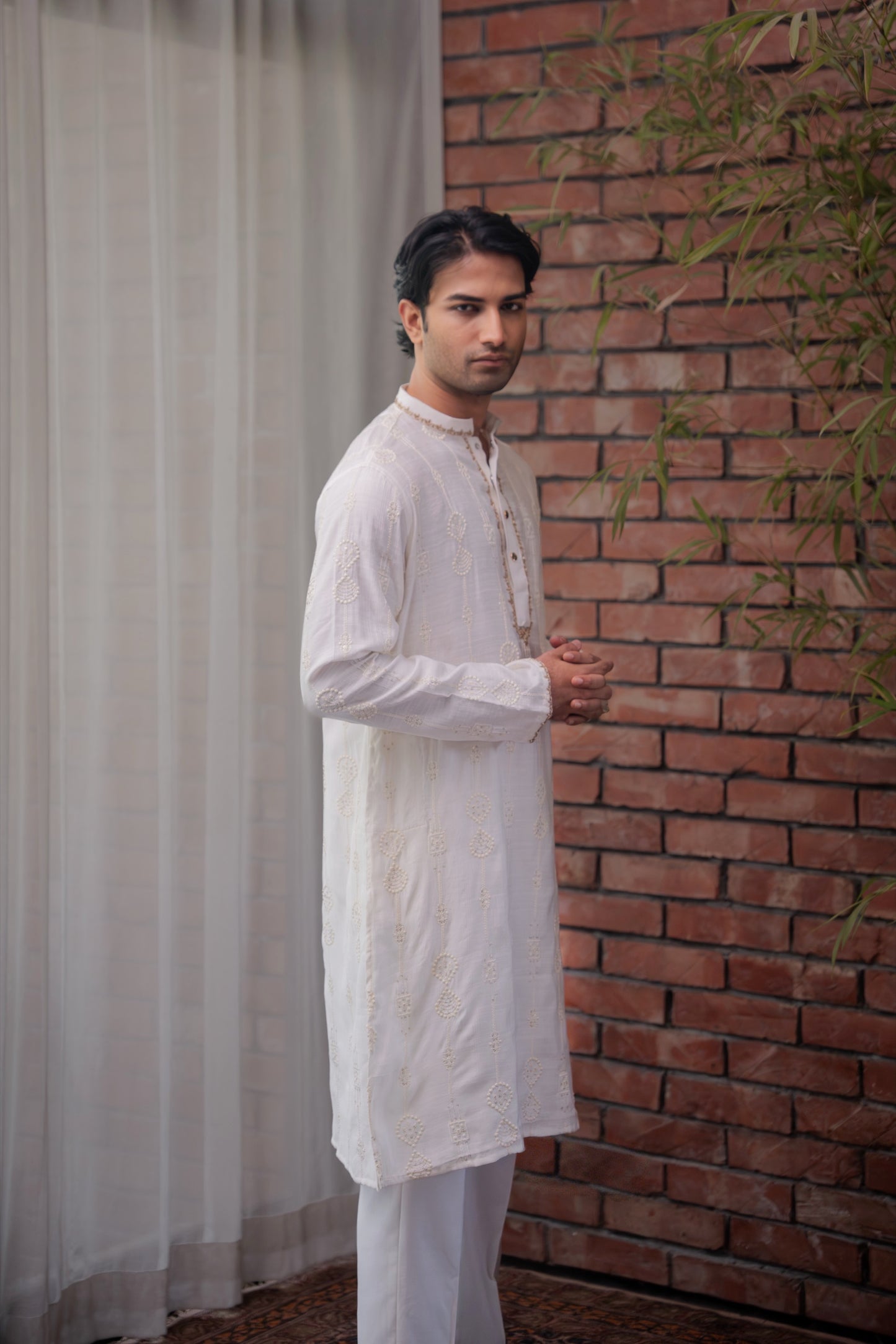 Nayab Embroidered Panjabi in Porcelain White