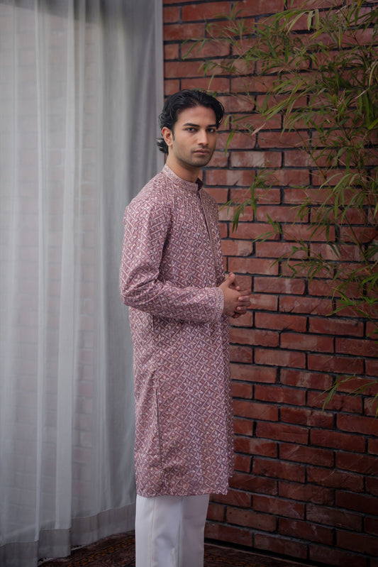 Saahir Embroidered Panjabi in Mauve Purple