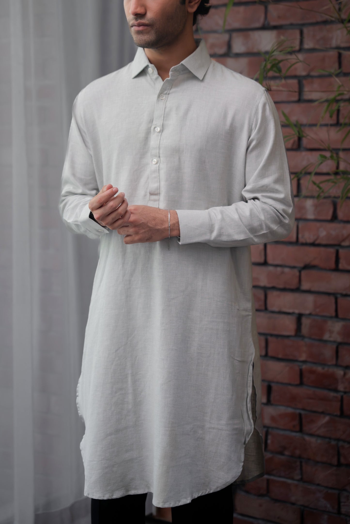 Aarib Structured Contemporary Kurta - Faded Green