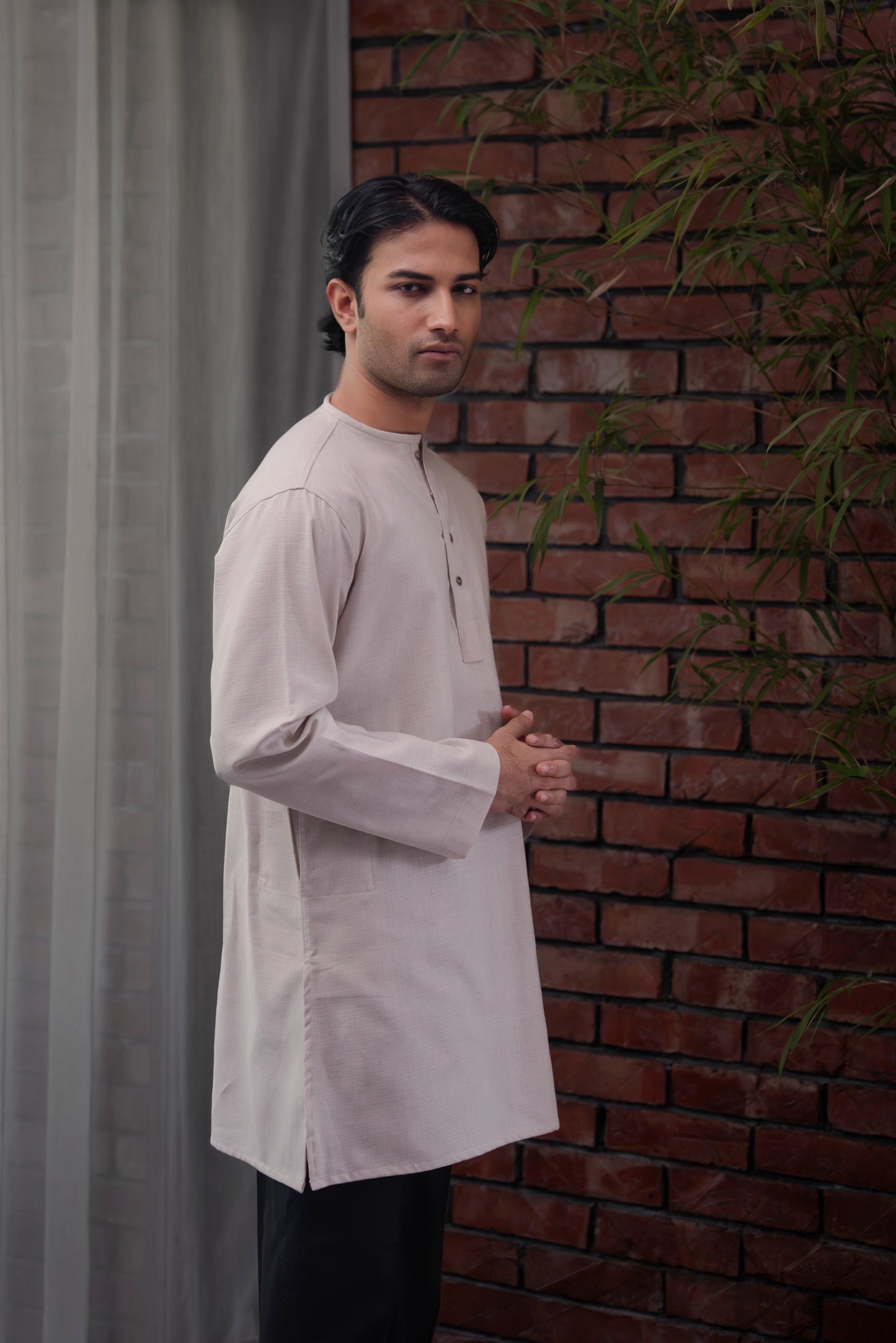 Shehzan Contemporary Panjabi In Oatmeal