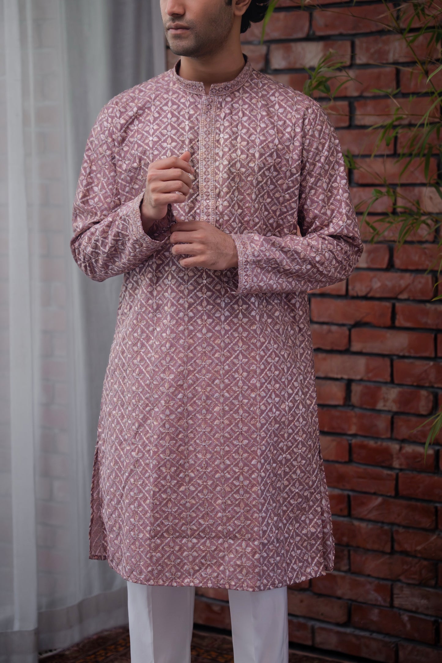 Saahir Embroidered Panjabi in Mauve Purple