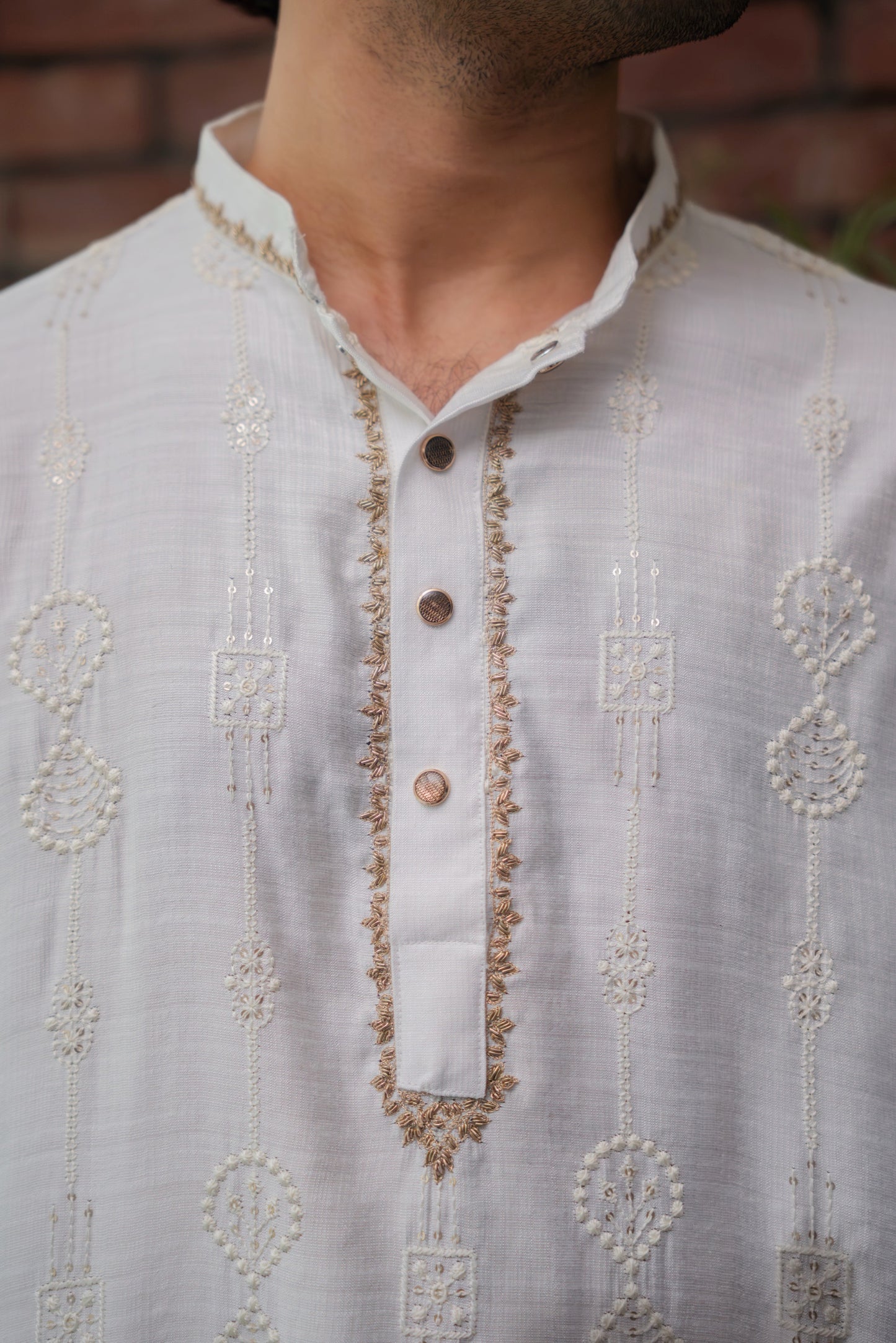 Nayab Embroidered Panjabi in Porcelain White