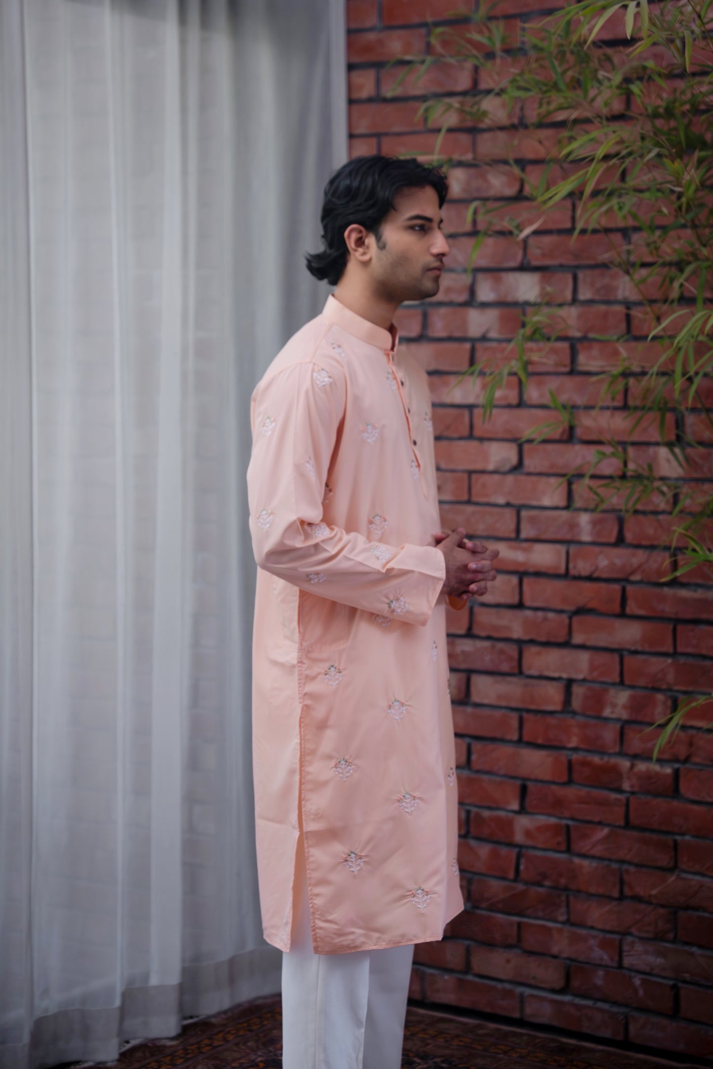 Emir Embroidered Panjabi in Apricot