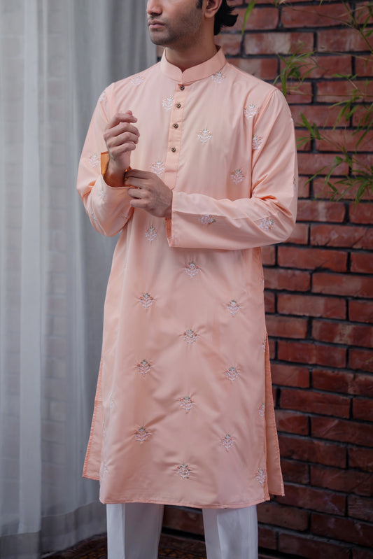 Emir Embroidered Panjabi in Apricot