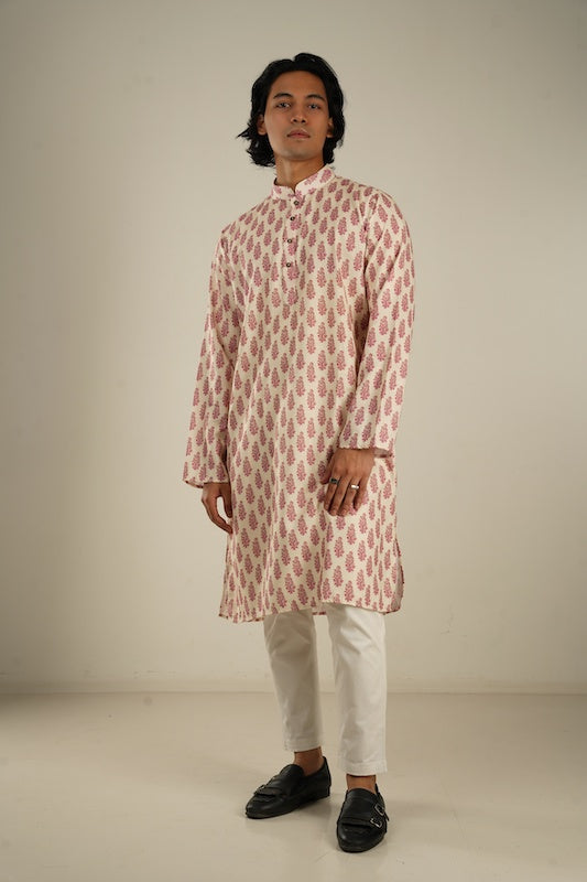 Akbar Printed Kurta in Ivory - Bosphorus Fashion Ltd.
