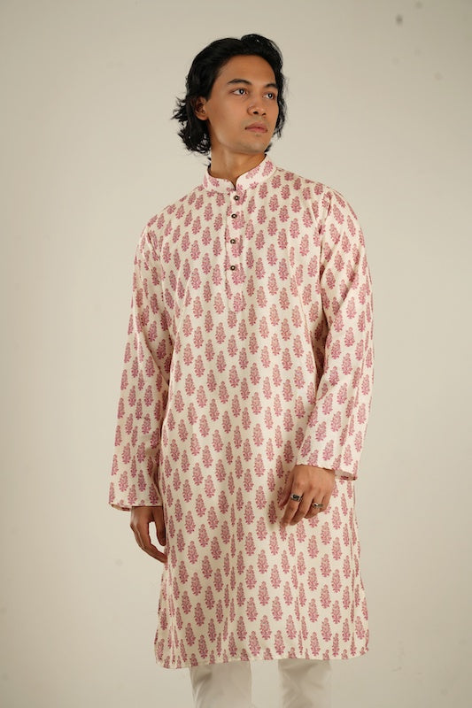 Akbar Printed Kurta in Ivory - Bosphorus Fashion Ltd.