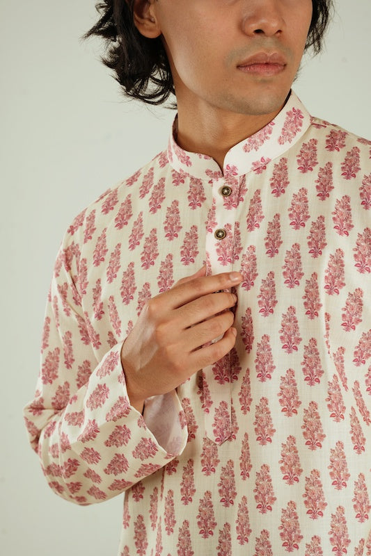Akbar Printed Kurta in Ivory - Bosphorus Fashion Ltd.