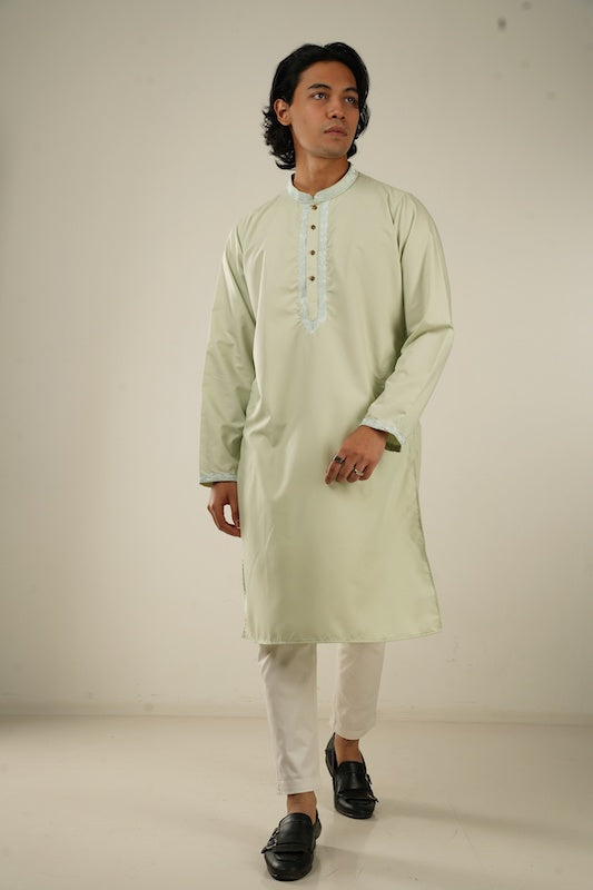 Mansour Embroidered Panjabi in Mint Green - Bosphorus Fashion Ltd.